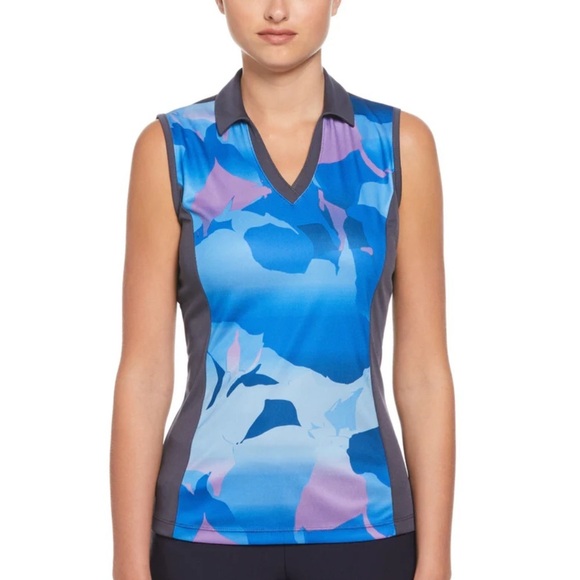 Callaway Tops - NWT, Callaway, Womens Abstract Gradient Print Block Golf Polo, M, Blue Sea Star